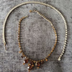 Two Vintage Gold Tone Rhinestone Necklaces